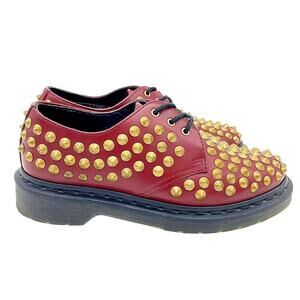 Dr. Martens Harlen Cherry Red Rouge Leather Studded Lace Up Oxford US M 5/W 6